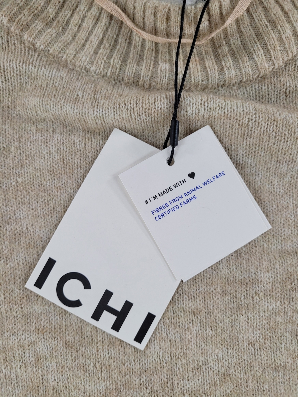 Ichi Asdis Round Neck Jumper Dress, Oatmeal Melange Knit Dress - Picture 7 of 16